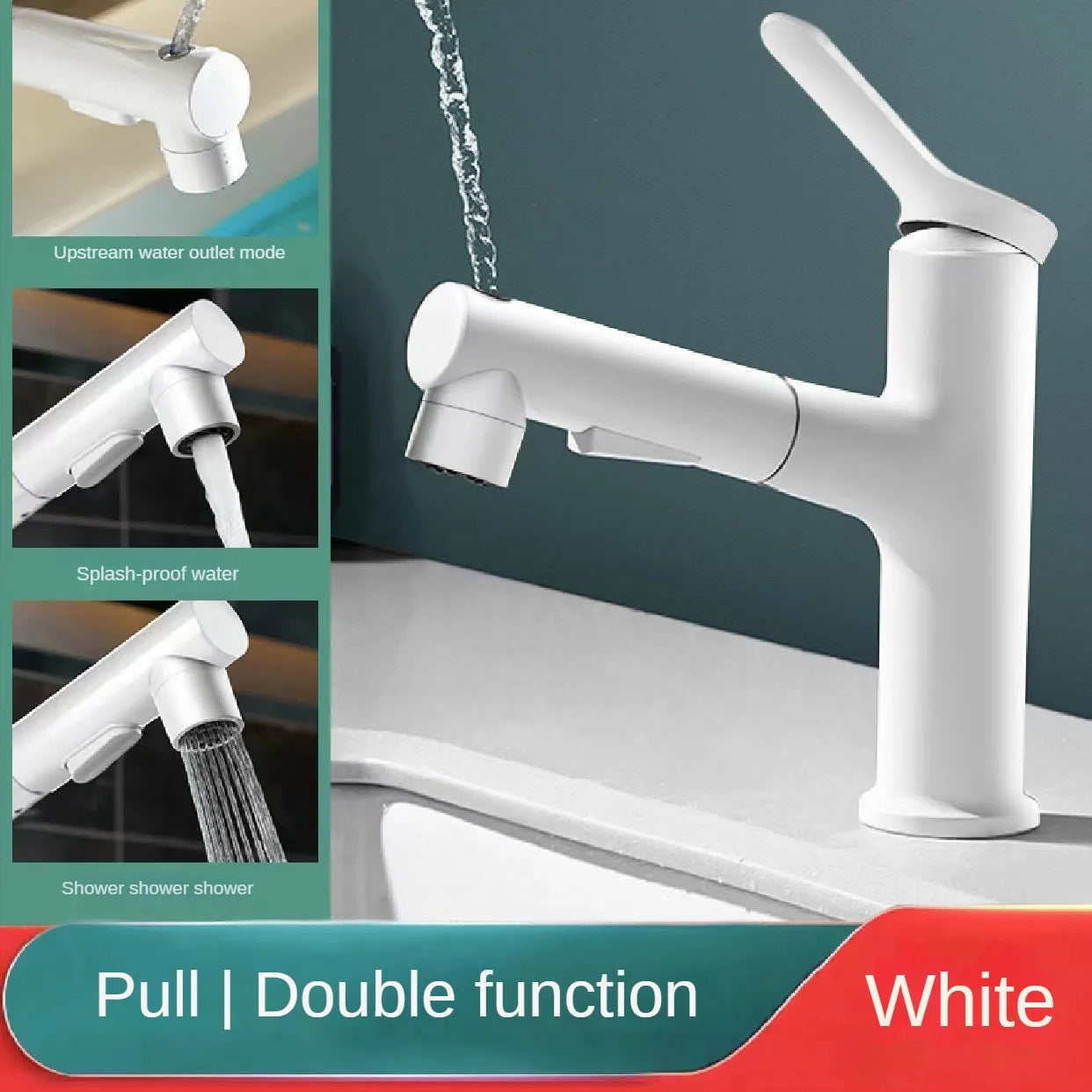 3 Patterns Bathroom Pull Out Taps Faucet with Pull Down Spray Swivel Spout Faucet Bathroom Sink Single Hole Pull Out Faucet Oasis Select White