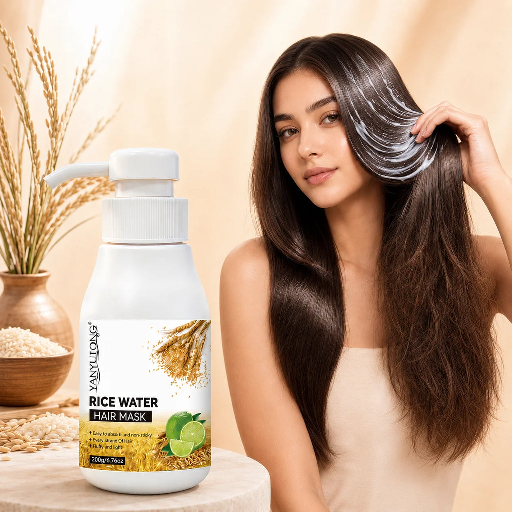 Rice and water hydrating and nourishing hair mask to quickly repair damaged, frizzy hair, making it soft, smooth, and brightenin Oasis Select 1PCS