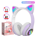 Bluetooth 5.0 Stereo With Mic Flash Lamp Cute Cat Ears Headphone Support TF Card Wireless Kids Girl Earphone Birthday Gift Oasis Select Purple