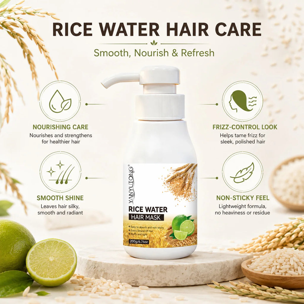 Rice and water hydrating and nourishing hair mask to quickly repair damaged, frizzy hair, making it soft, smooth, and brightenin Oasis Select