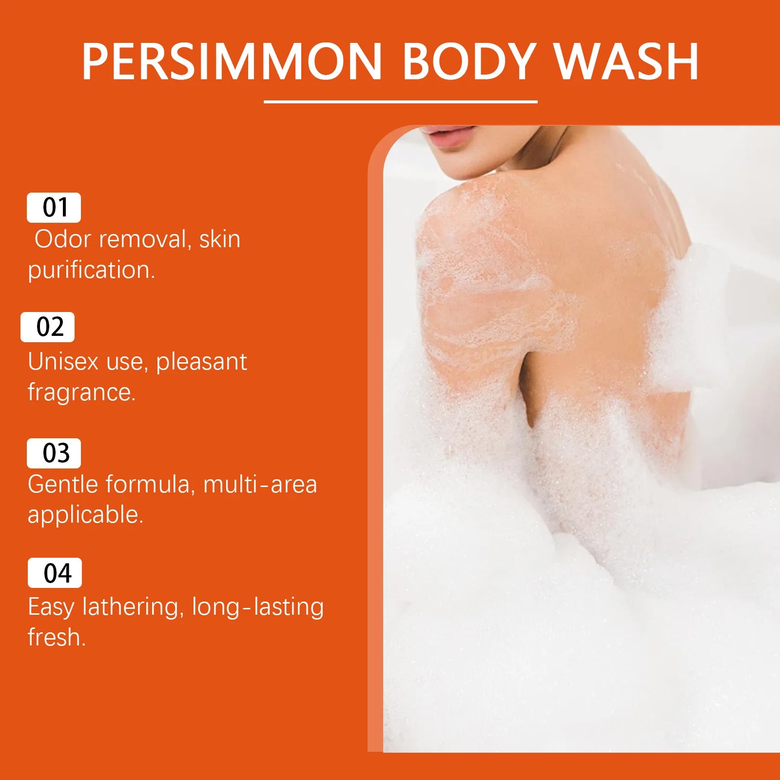 Exfoliating Persimmon Scented Shower Gel Cleanses the Body Removes Odors Dirt and Oil Leaves Skin Feeling Fresh and Smooth Oasis Select