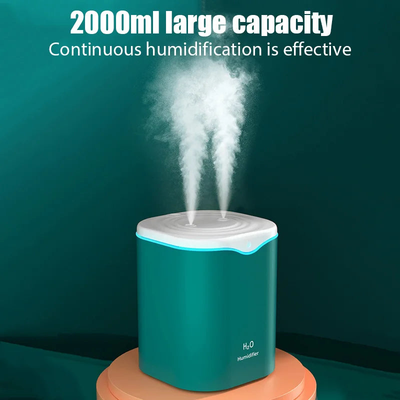 2000ML USB Air Humidifier Double Spray Port Essential Oil Aromatherapy Humificador Cool Mist Maker Fogger Purify for Home Office Oasis Select