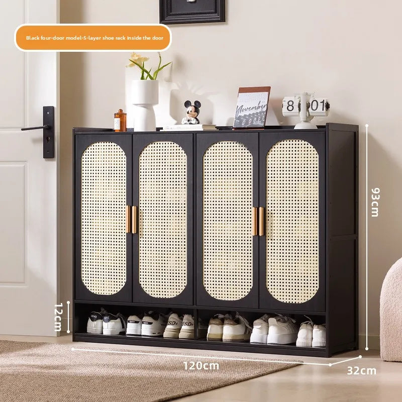 Cream wind arc door shoe cabinet living room household entrance entrance multi-layer shoe rack dormitory storage cabinet storage Oasis Select Black 4-7