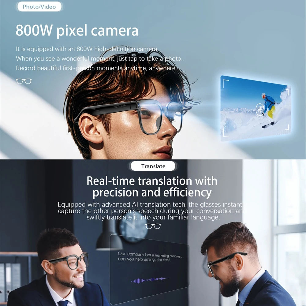 AI Smart Glasses 8 Million Camera Bluetooth Sunglasses Shoot Audio Call Video Music Player Multifunctional Smart Glasses Men Oasis Select