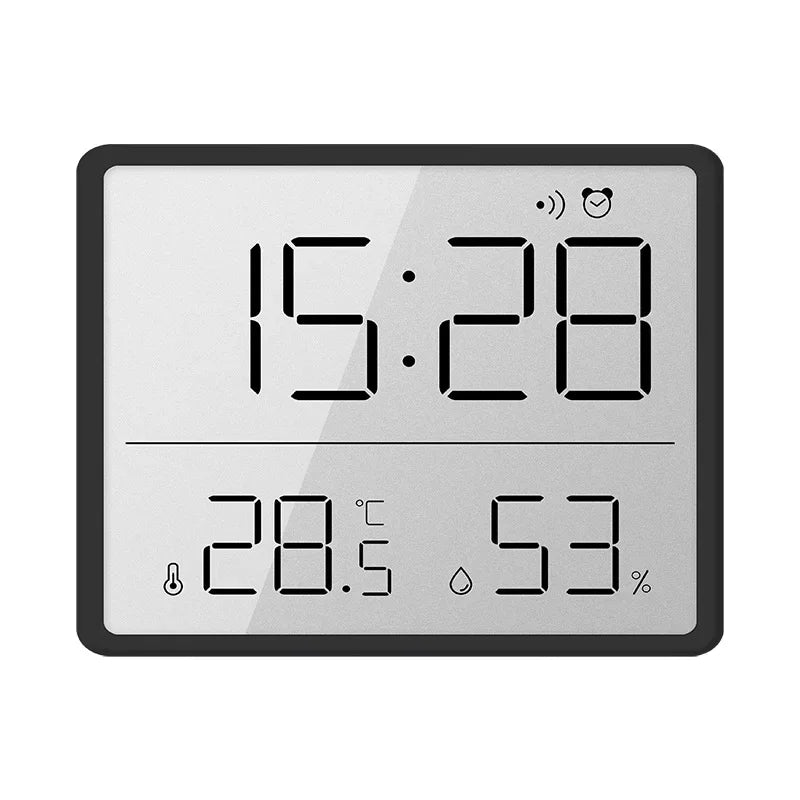 Ultra Thin Alarm Clock LCD Large Screen Digital Temperature Hygrometer Simple Alarm Clock Magnetic Design Desk Decoration Clocks Oasis Select Black