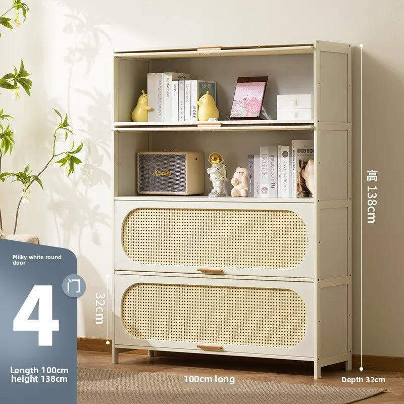 Cream wind all solid wood bookcase simple children's locker open storage cabinet living room study combination locker Oasis Select 100 long four doors