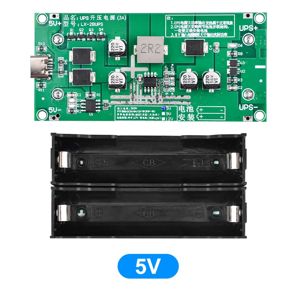 Type-C 15W 3A 18650 Lithium Battery Charger Module DC-DC Step Up Booster Fast Charge UPS Power Supply / Converter 5V 9V 12V Oasis Select 5V