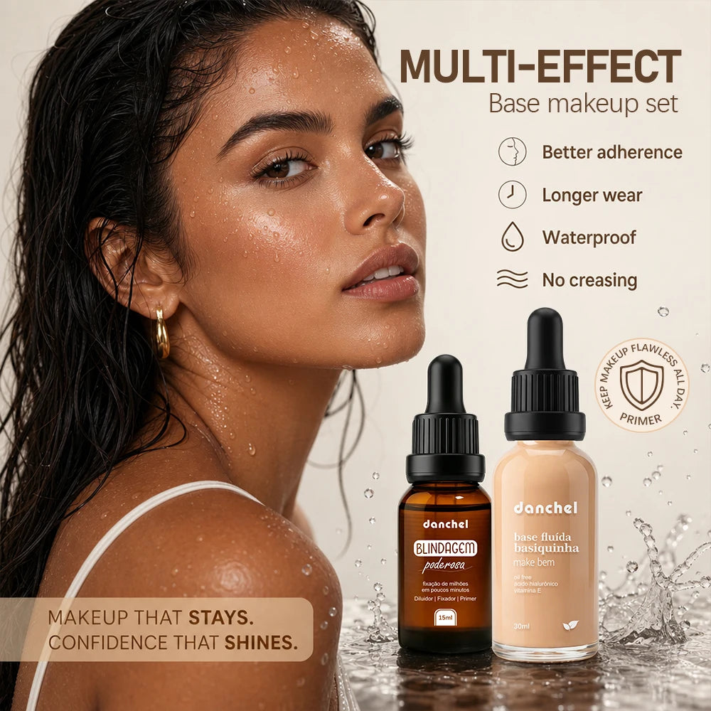 2pcs Face Makeup Set, Primer Serum + Liquid Foundation Waterproof Long-Lasting Natural Coverage Makeup Combo for Women Gifts Oasis Select