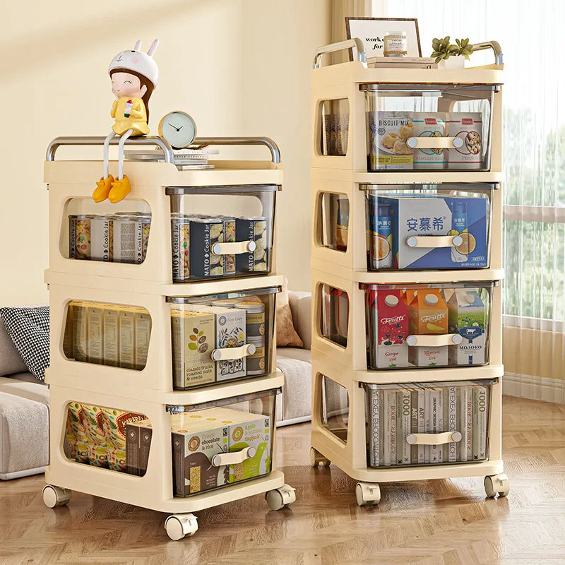 Household multi-functional movable dust storage cabinet, living room trolley, cream wind rack, drawer storage cabinet Oasis Select