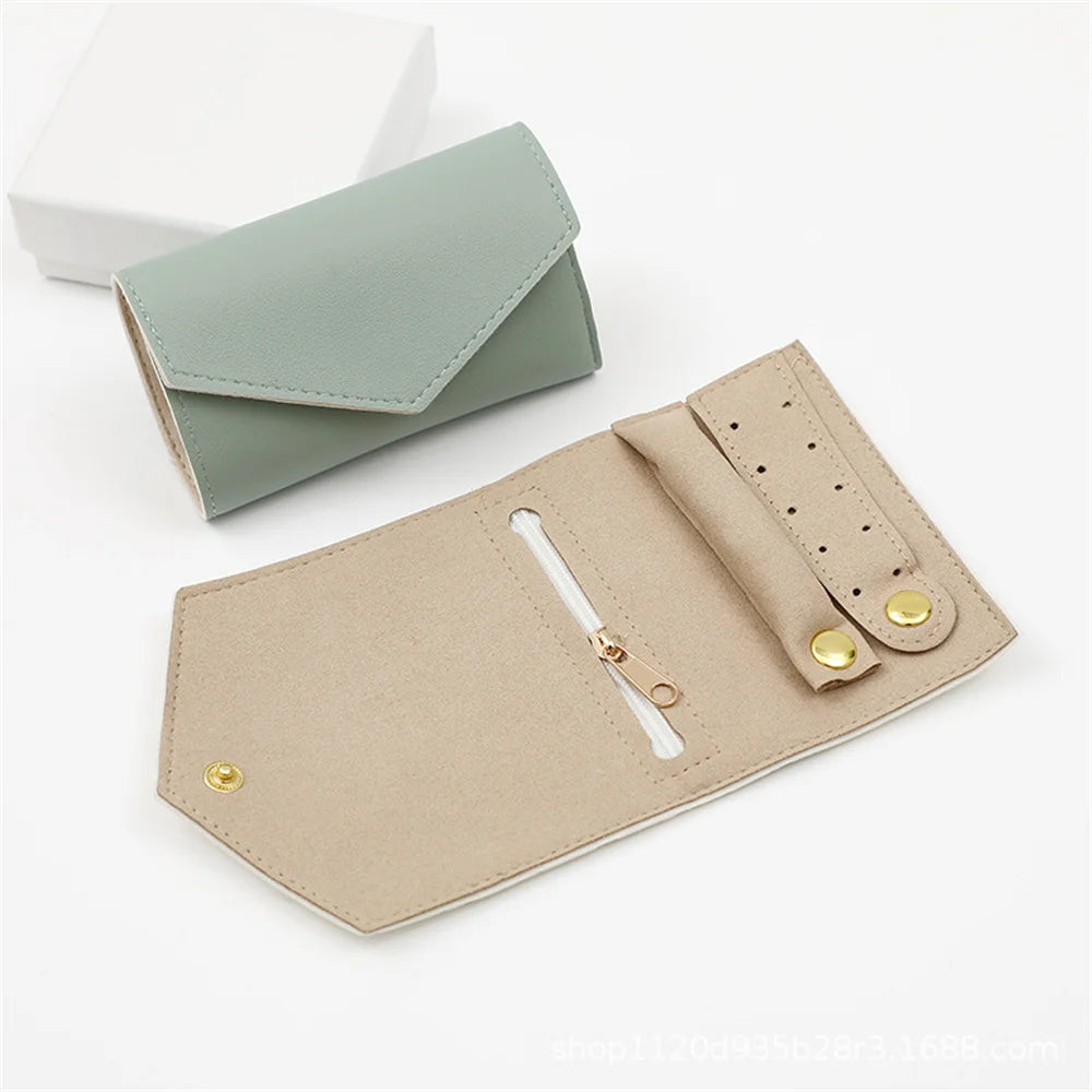 Portable Jewelry Organizer Bag for Women Travel Multi-functional Earrings Ring Necklace Storage Bag PU Creative Jewelry Roll Oasis Select Green
