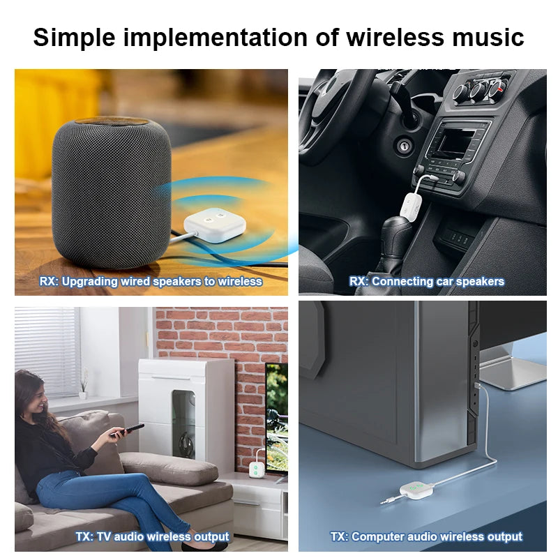 2 In 1 Dual Stream Bluetooth 5.3 Audio Transmitter Receiver 3.5MM AUX Stereo Wireless Adapter With Mic For Car Airplane TV PC Oasis Select