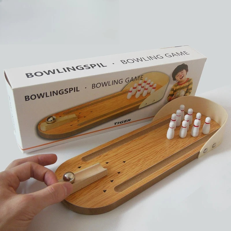 Mini Bowling Board Game - Wooden Educational Toy for Kids - Innovative Solid Wood Family Fun Rolling Ball Game Oasis Select