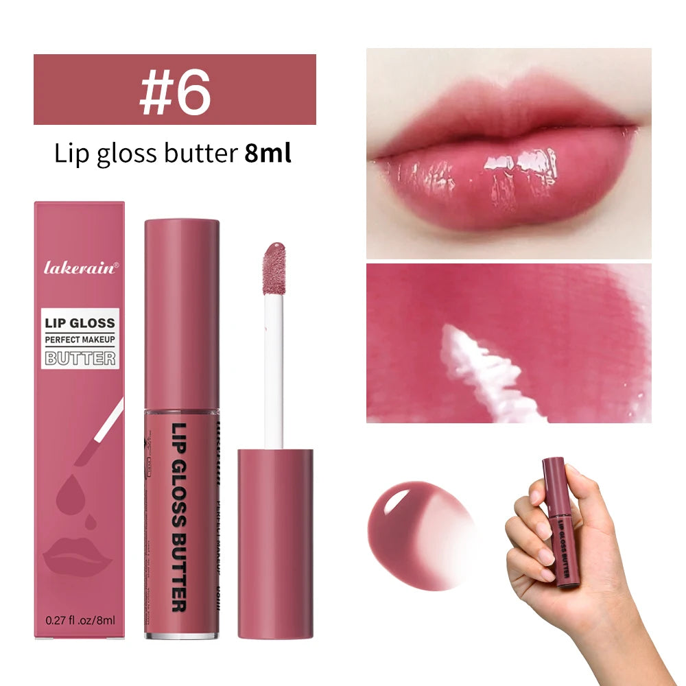 8ml Butter Non-stick Cup Gloss Lip Gloss Moisturizing Mirror Lip Gloss Lasting Color Lip glaze Dye Lip Liquid Makeup For Women Oasis Select 6