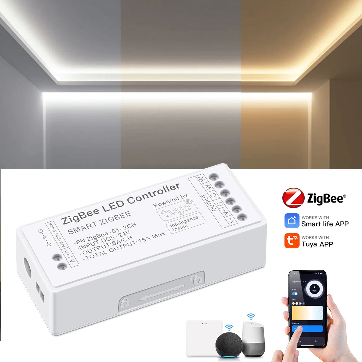 Tuya Zigbee LED Controller Voice Control RGB RGBW CCT LED Strip Smart Controller Dimmable DC5-24V for Alexa Echo Google Home Oasis Select