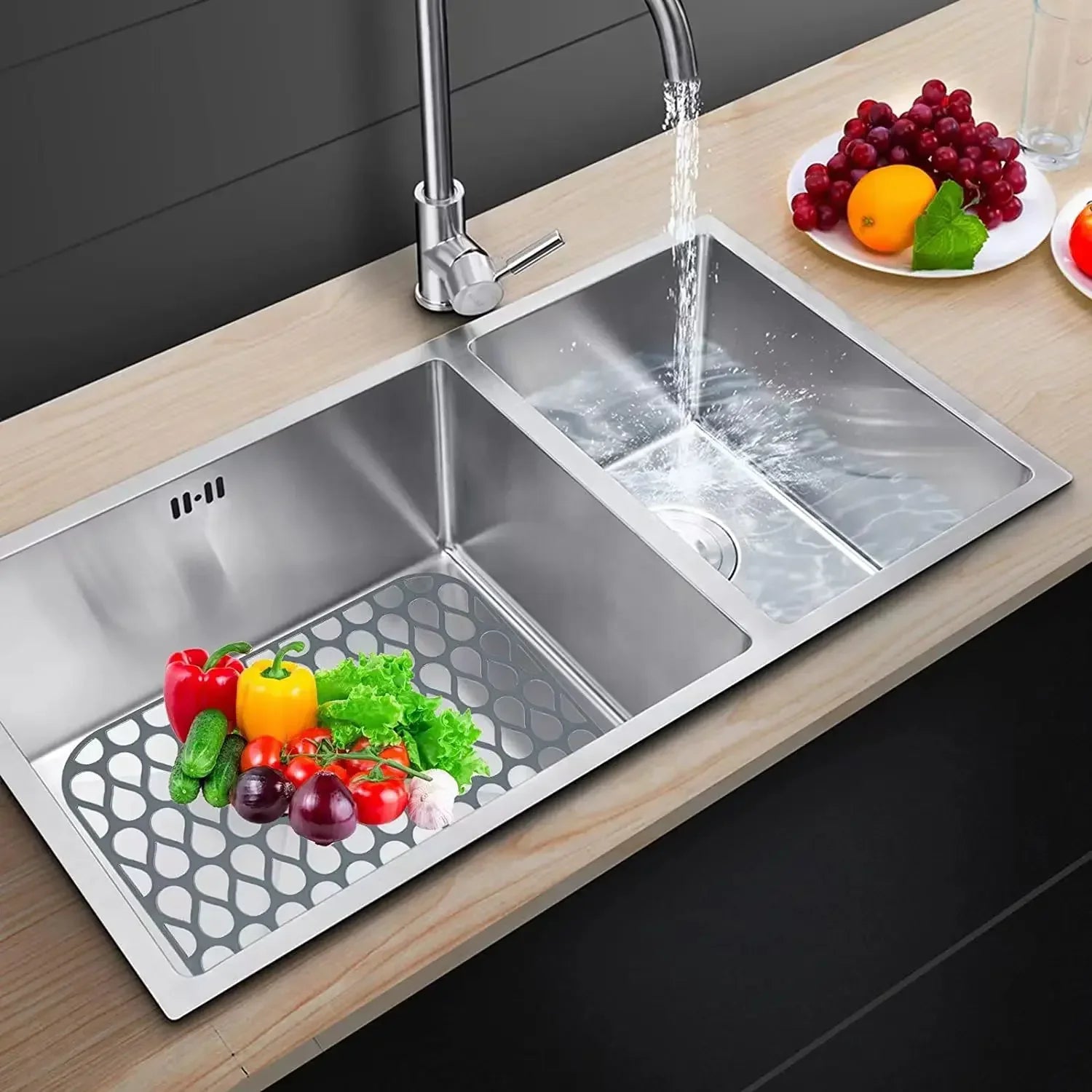 Multifunctional Silicone Sink Mat Insulation Pad Kitchen Drainer Bottom Protection Anti-scratch Slip Anti-splash Filter Mesh Oasis Select