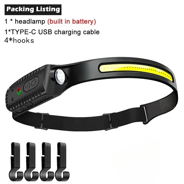 High Strong COB Sensor Head Flashlight USB Rechargeable Waterproof Head Lamp with Built in Battery Fishing Camping Head Light Oasis Select suit