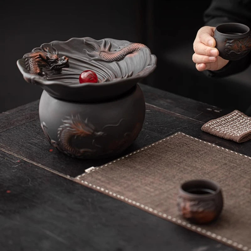 Purple Pottery Household Living Room Tea Washing Ceramic Large Retro Covered Filter Water Basin Tea Set Accessories Oasis Select