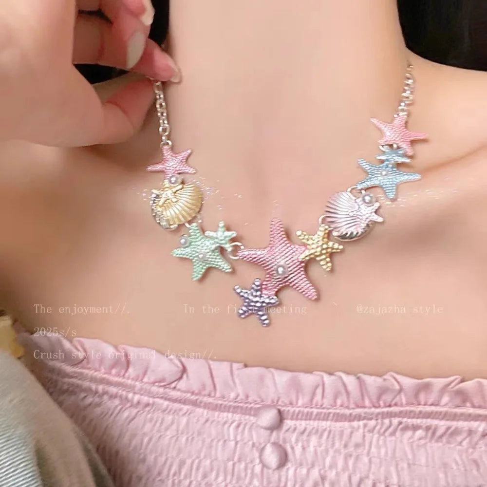 Seaside Style Sea Star Shell Beads Necklace Womens Summer Beach Vacation Neck Chain Bohemian Jewelry Accessories Gift Oasis Select 6