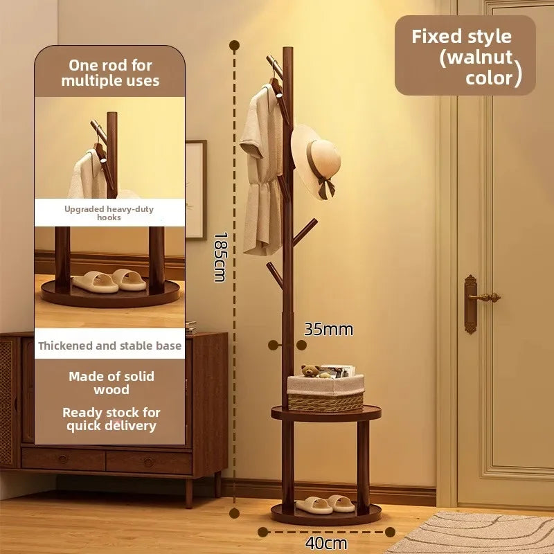 Multi-functional Bedside coat rack living room solid wood hanger double storage home floor hanger bedroom Oasis Select