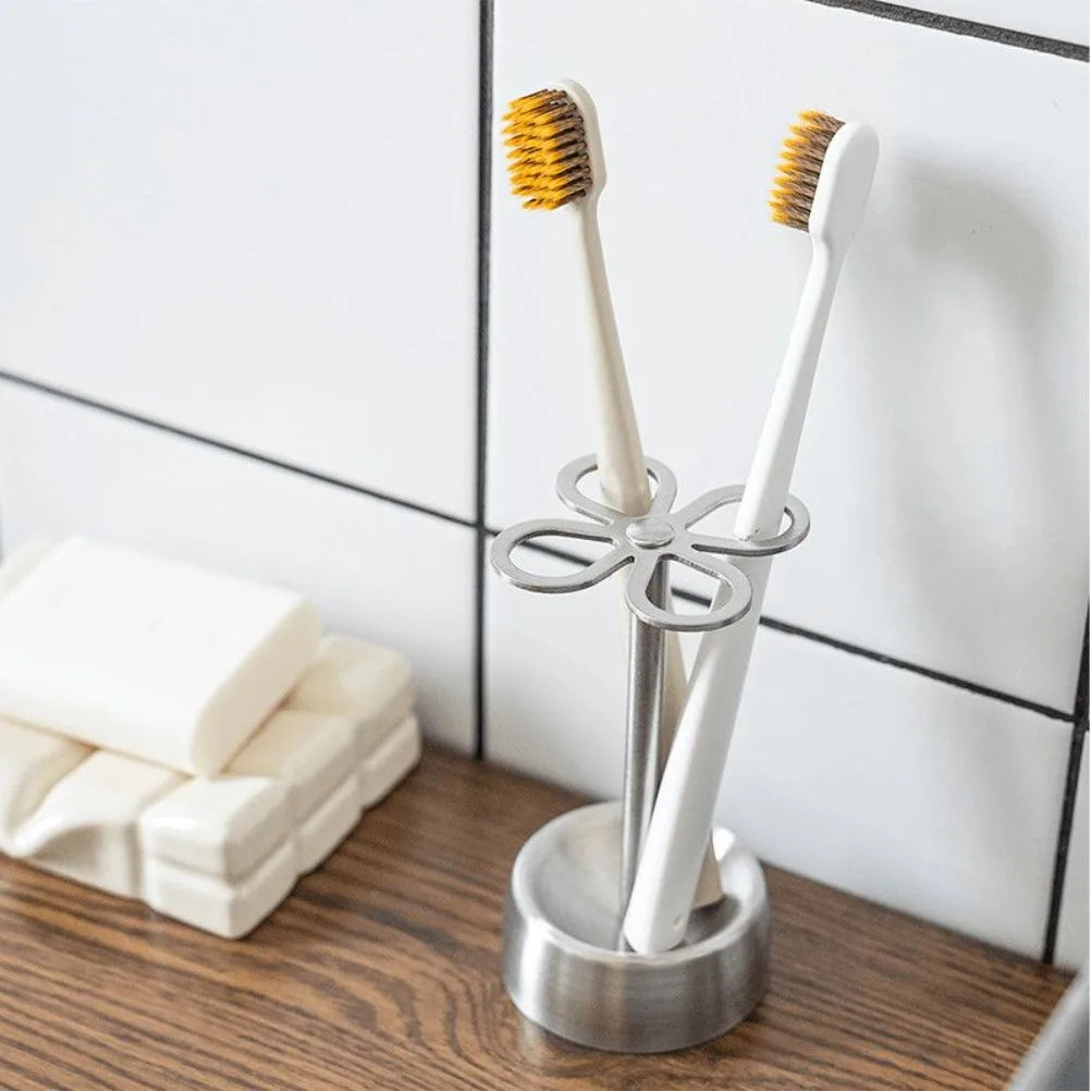 Creative Stainless Steel Toothbrush Holder Lucky Four-leaf Clover Toothbrush Holder Countertop Storage Rack Bathroom Accessories Oasis Select