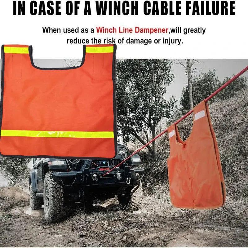 Winch Rope Dampener Blanket Cable Damper Cushion with Pocket Reflective Strips Heavy Duty Car Off-Road Safety Recovery Blanket Oasis Select Default Title