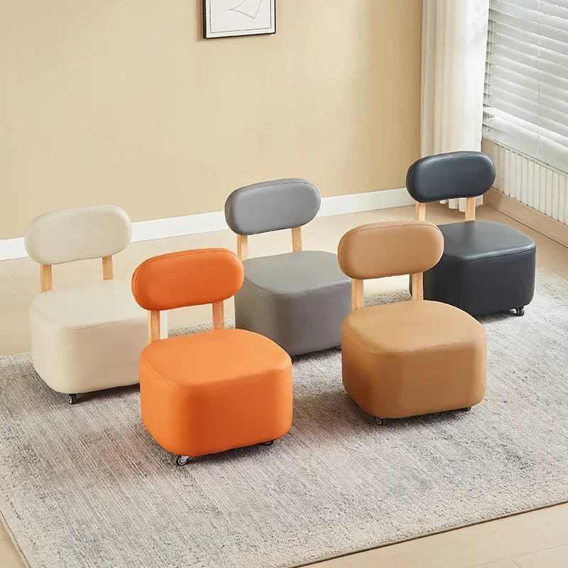 Small stool, household low stool, universal wheel, solid wood small chair, pulley, movable sliding chair, wooden backrest, squar Oasis Select