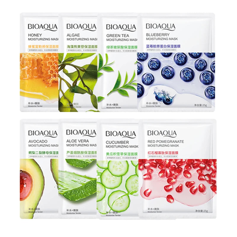 BIOAQUA Fruit Sheet Masks 8pc – Hydrating & Brightening Facial Sheet Mask Oasis Select