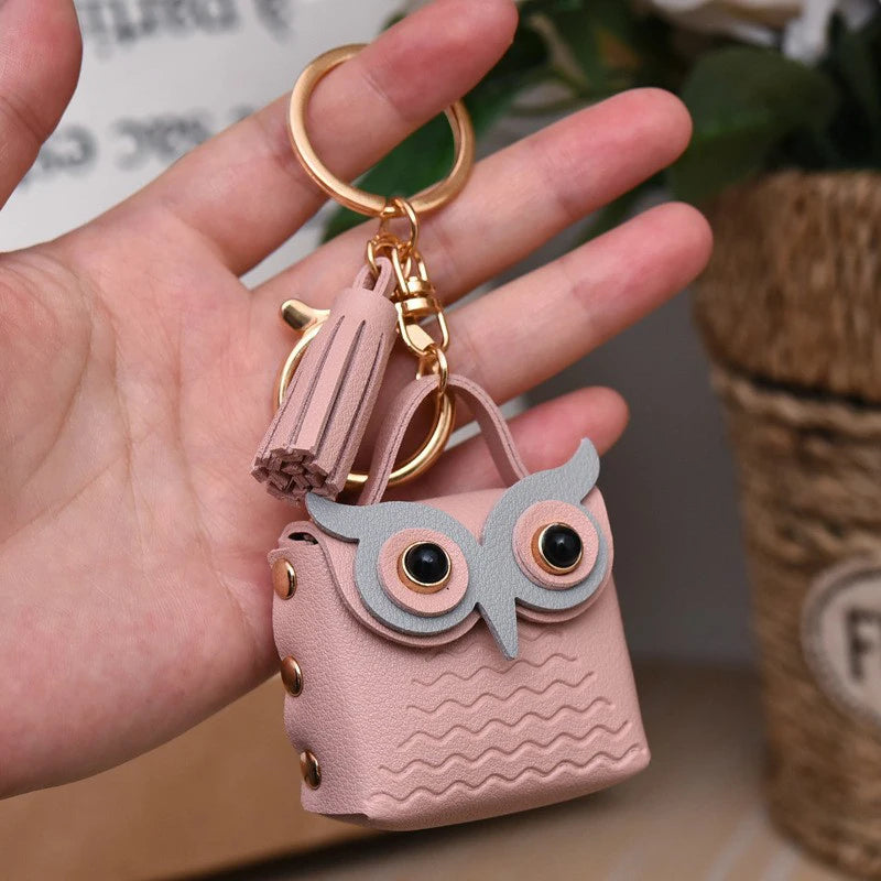 SXH 1PC Cute Key Bag Owl Coin Purse Mini School Bag Car Key Chain Pendant Lady Wallet Leather Coin Purses Coin Purse Keychain Oasis Select