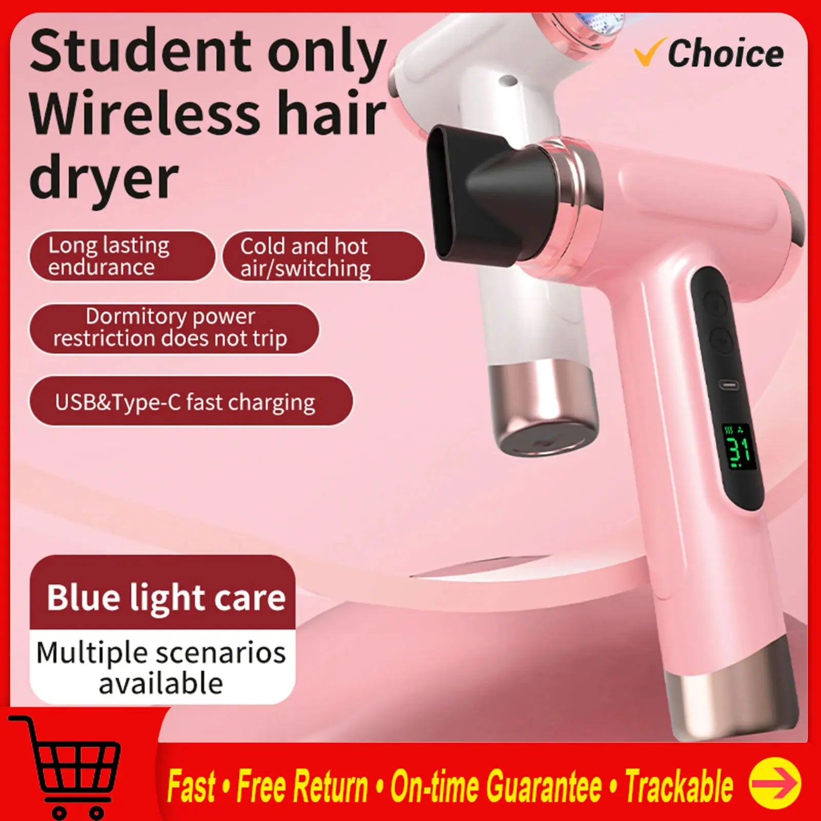 URGGU Cordless Hair Dryer 15000mAh USB 200W Travel Portable