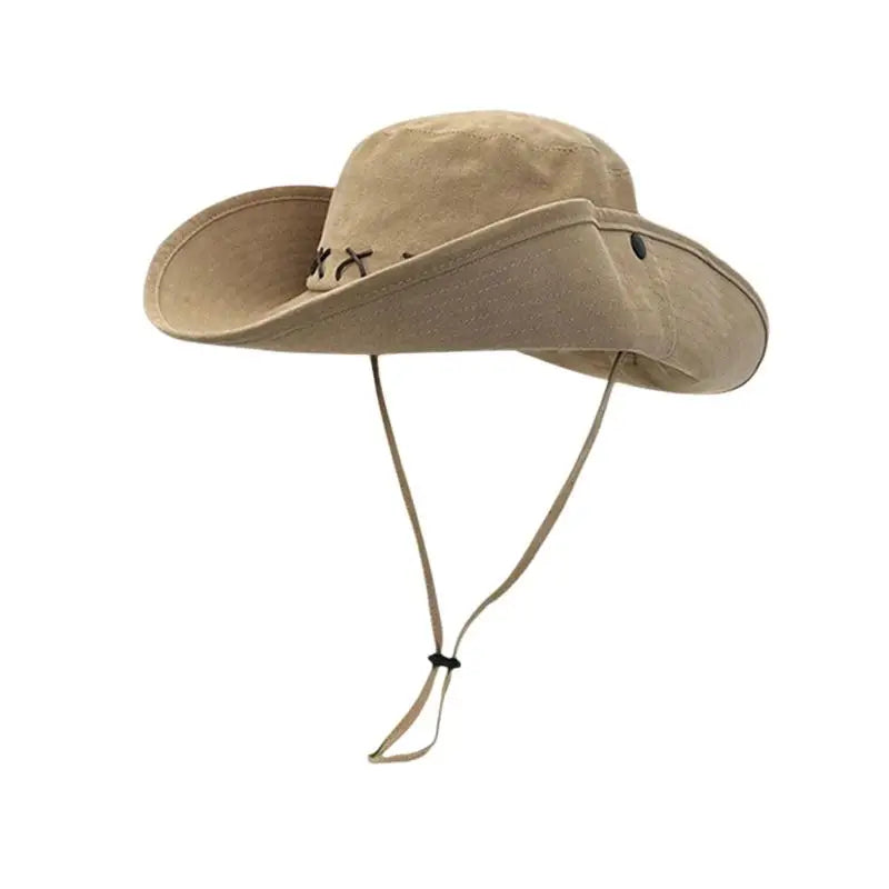 Wide Brim Retro Western Cowboy Hat Unisex Sun Protection Outdoor Hiking Camping Fishing Hat with Adjustable Chin Strap Oasis Select Khaki