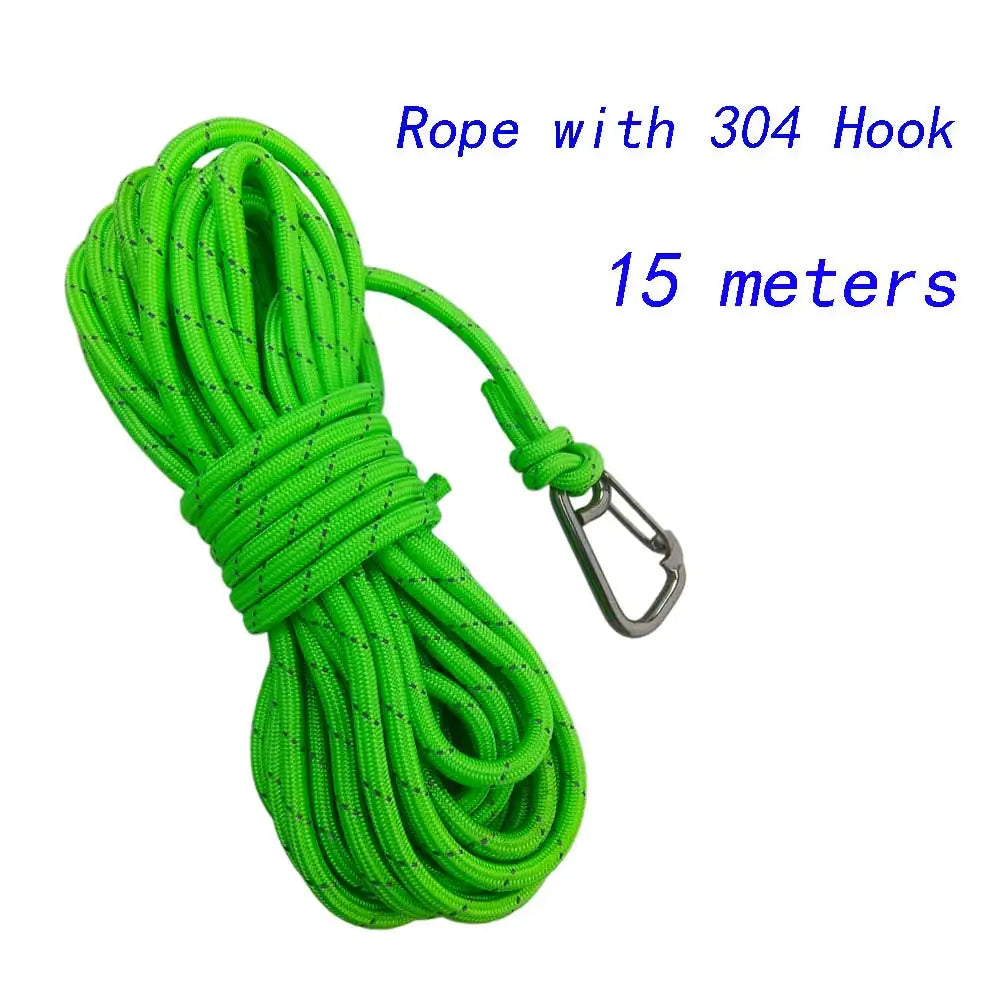 Water Rescue Rope Reflective Floating Line with 304 SS Hook Boat Kayak Pool Emergency High Visibility Lifeguard SafetyThrow Rope Oasis Select Green R Hook 15M