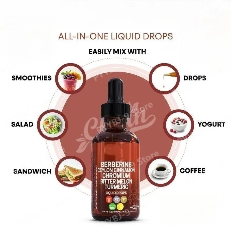 Berberine Chromium Turmeric Ginseng Liquid Drops 60ml Herbal Liquid Drops Oasis Select