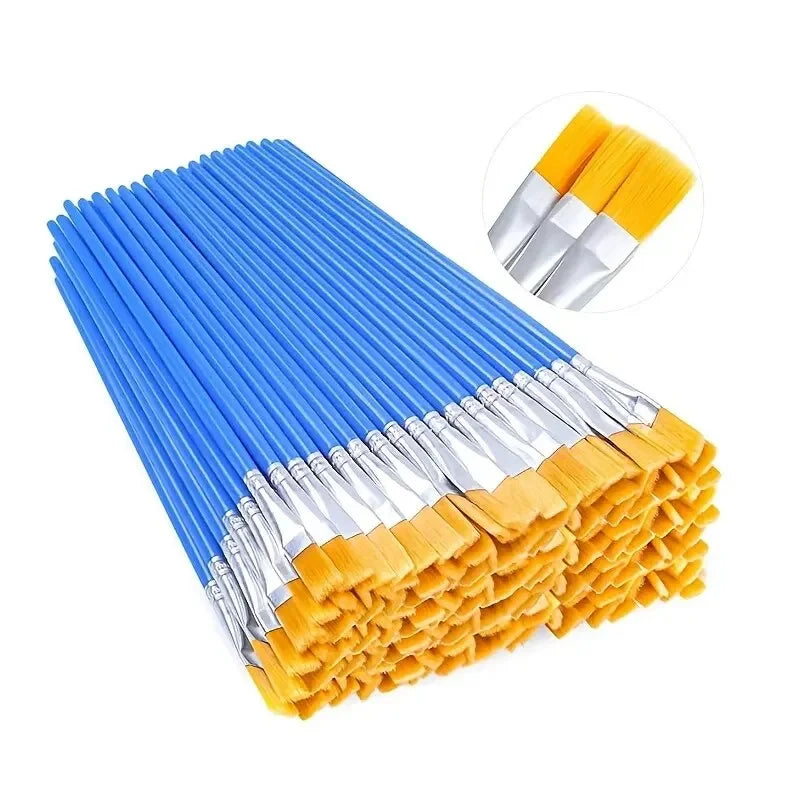50Pcs Painting Brushes Set Art Round Flat Hair Nylon Hair Paint Brush for Oil Acrylic Watercolor Kids/Artists/Beginners/Students Oasis Select 50pcs flat