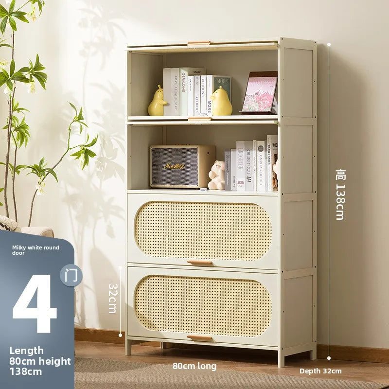 Cream wind all solid wood bookcase simple children's locker open storage cabinet living room study combination locker Oasis Select 80 long four doors
