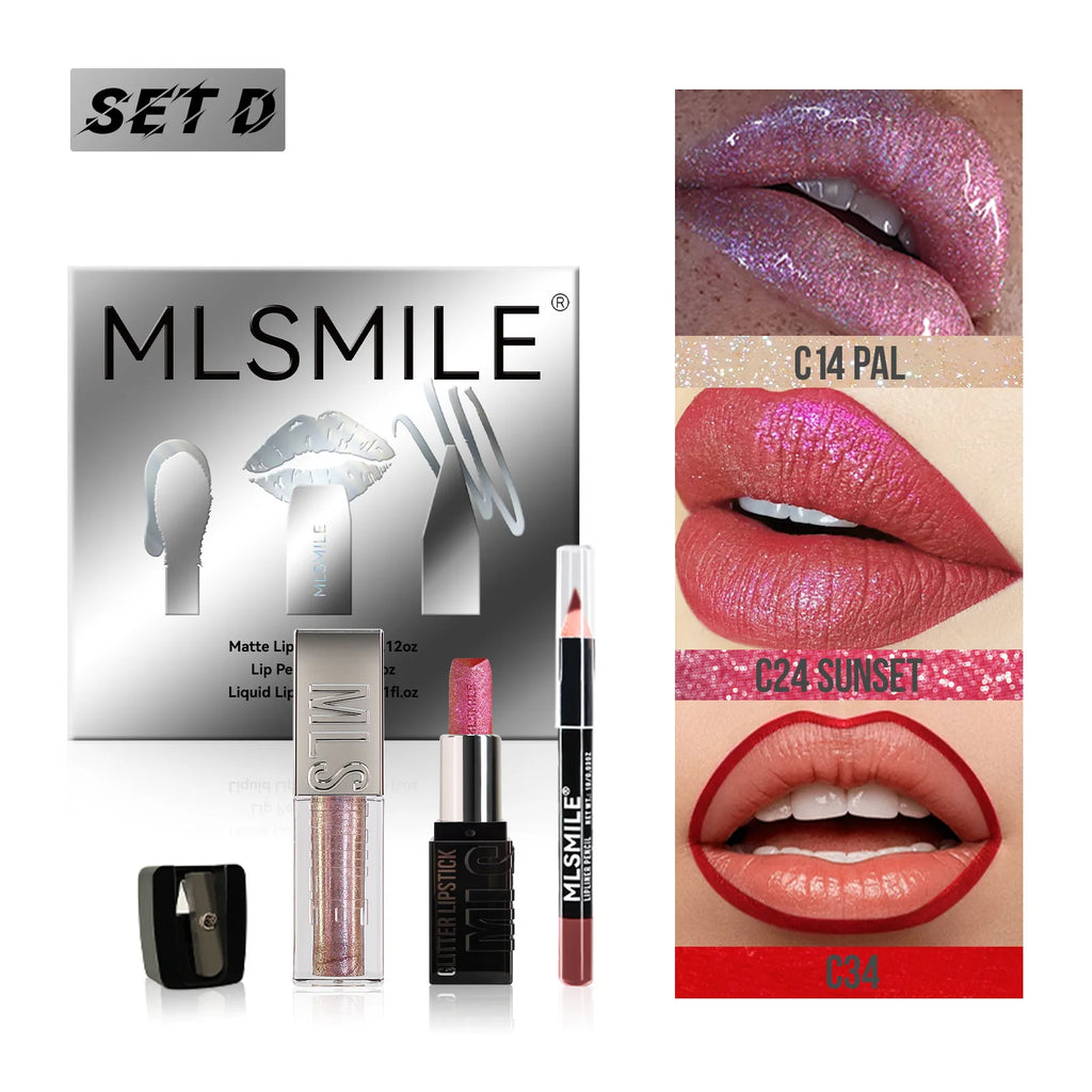 MLSMILE Diamond Lip Gloss, Liner & Lipstick Makeup Kit
