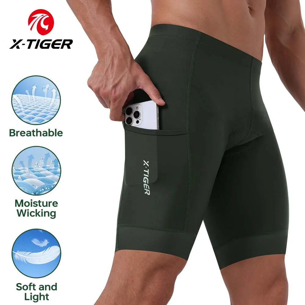 X-TIGER Men Cycling Shorts with Back Pocket 5D Gel Padded Bike Shorts for Men Mountain Road Biking Riding Half Pants Tights Oasis Select Green Europe-M