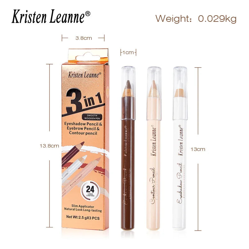 3-Piece Wooden Eyeshadow Liner & Contour Concealer Pencil Set Eye Makeup Pencil Set Oasis Select