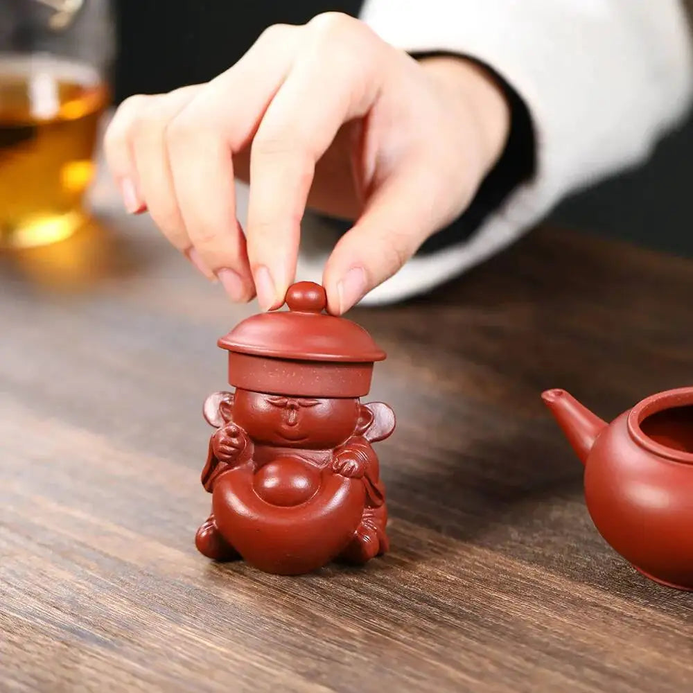 Zisha Tea Pet God Of Wealth Small Figurine Sculpture ea Plaything Tea Table Living Room Oasis Select