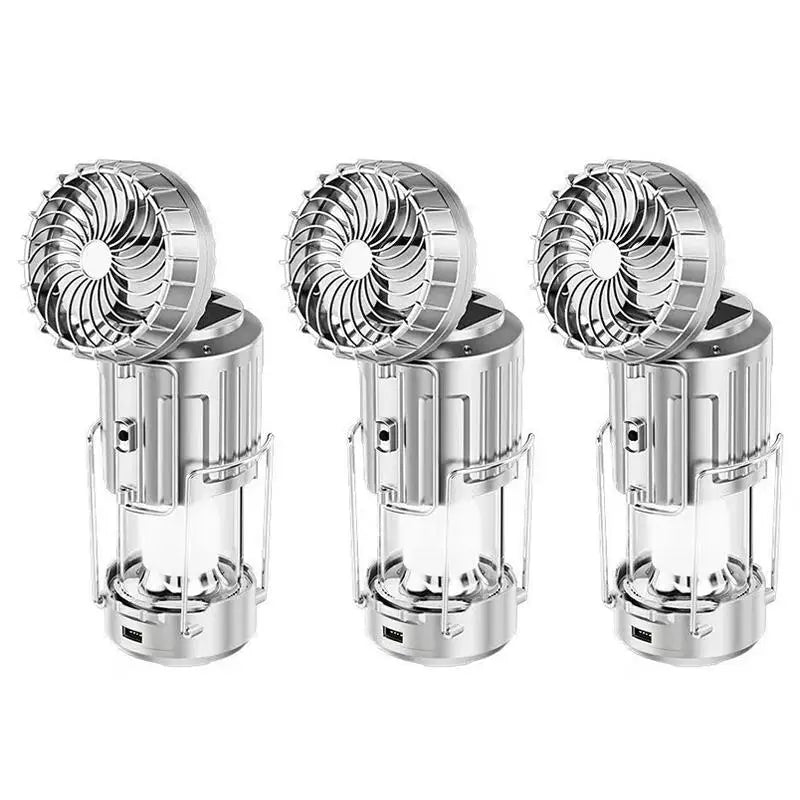 3-in-1 Solar Charging Camping Light, Flashlight with Built-in Fan, Multifunctional Outdoor Lighting Lamp Oasis Select 3PCS Silver