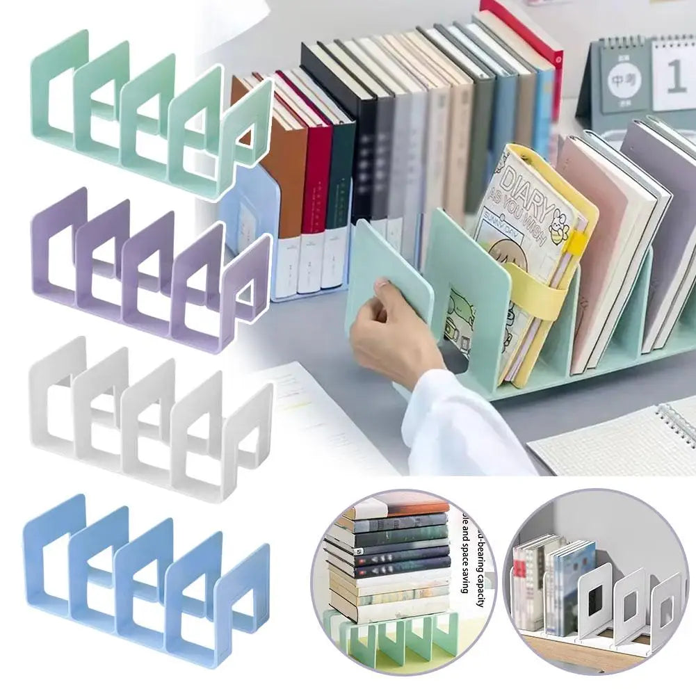 4-Grid Bookend Stand Desk Organizer – Books, CDs & Files