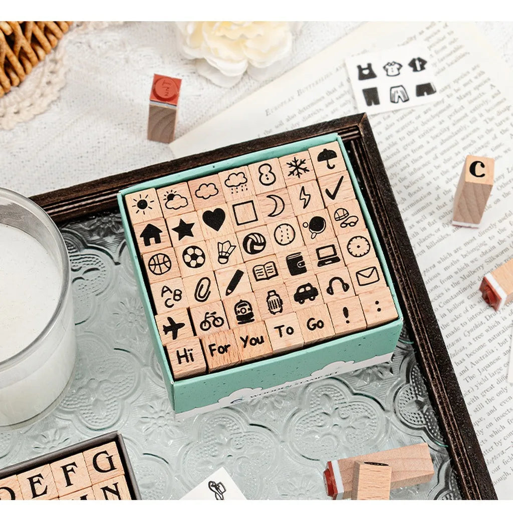 42-Piece Beech Wood Stamp Set – Letters, Numbers & Symbols