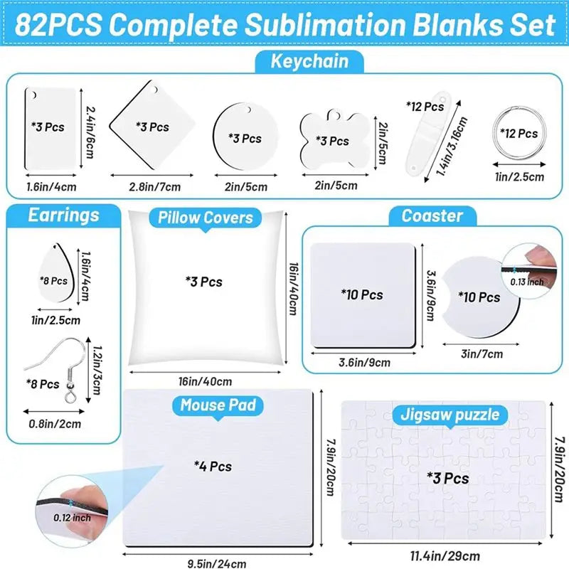 LIKE WISH 82PCS Sublimation Blanks Products Set, Christmas Craft Sublimation Kit DIY Heat Printing Pattern Craft Oasis Select