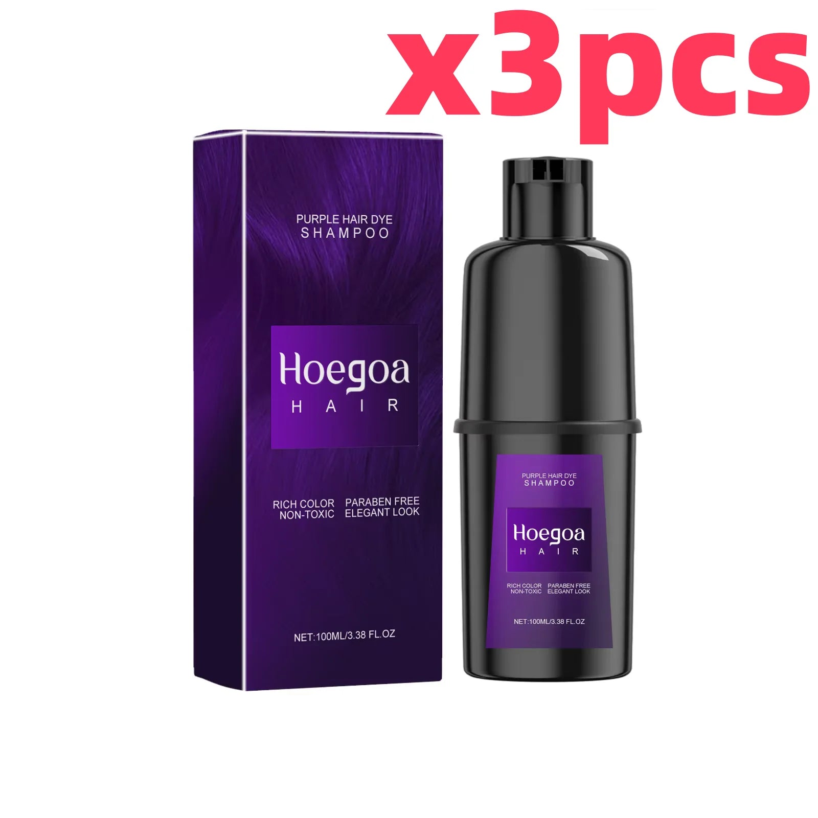 HOEGOA Herbal Hair Dye Shampoo – Black Brown Red Purple Hair Dye Shampoo Oasis Select Purple x 3pcs
