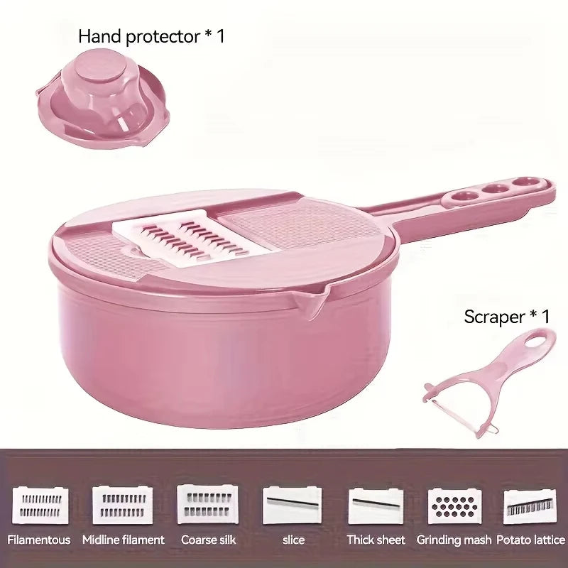 9 in 1 Vegetable Cutter Multi-Functional Potatoes Manually Cut Shred Slicer Grater Kitchenware Acceesories Tools Oasis Select 9pcs-sets-pink