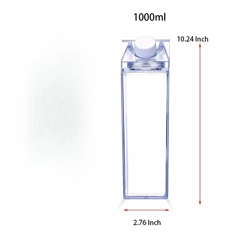 1pcs Milk Carton Water Bottle Transparent Plastic Square Milk Orange Juice Tea Container Box Sport Cup for Sports Travel Camping Oasis Select