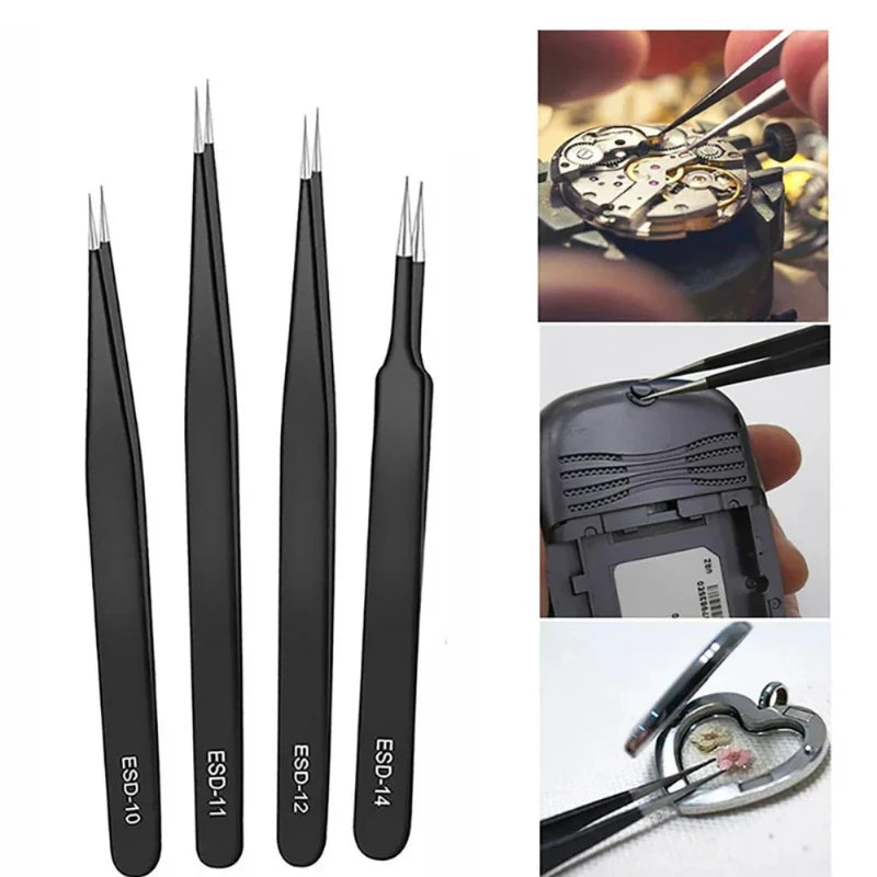 6pcs Precision Long Tweezers Set ESD Anti-Static Stainless SteelTweezers Repair Tools For Electronics Repair Soldering Craft Oasis Select