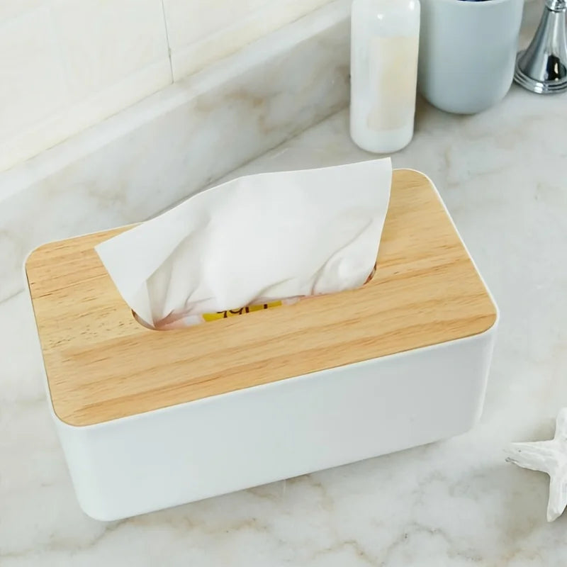 Minimalist Tissue Box Cover with Wooden Top Multi-Size PP Storage Organizer Dustproof for Home Car Bathroom Gift Oasis Select