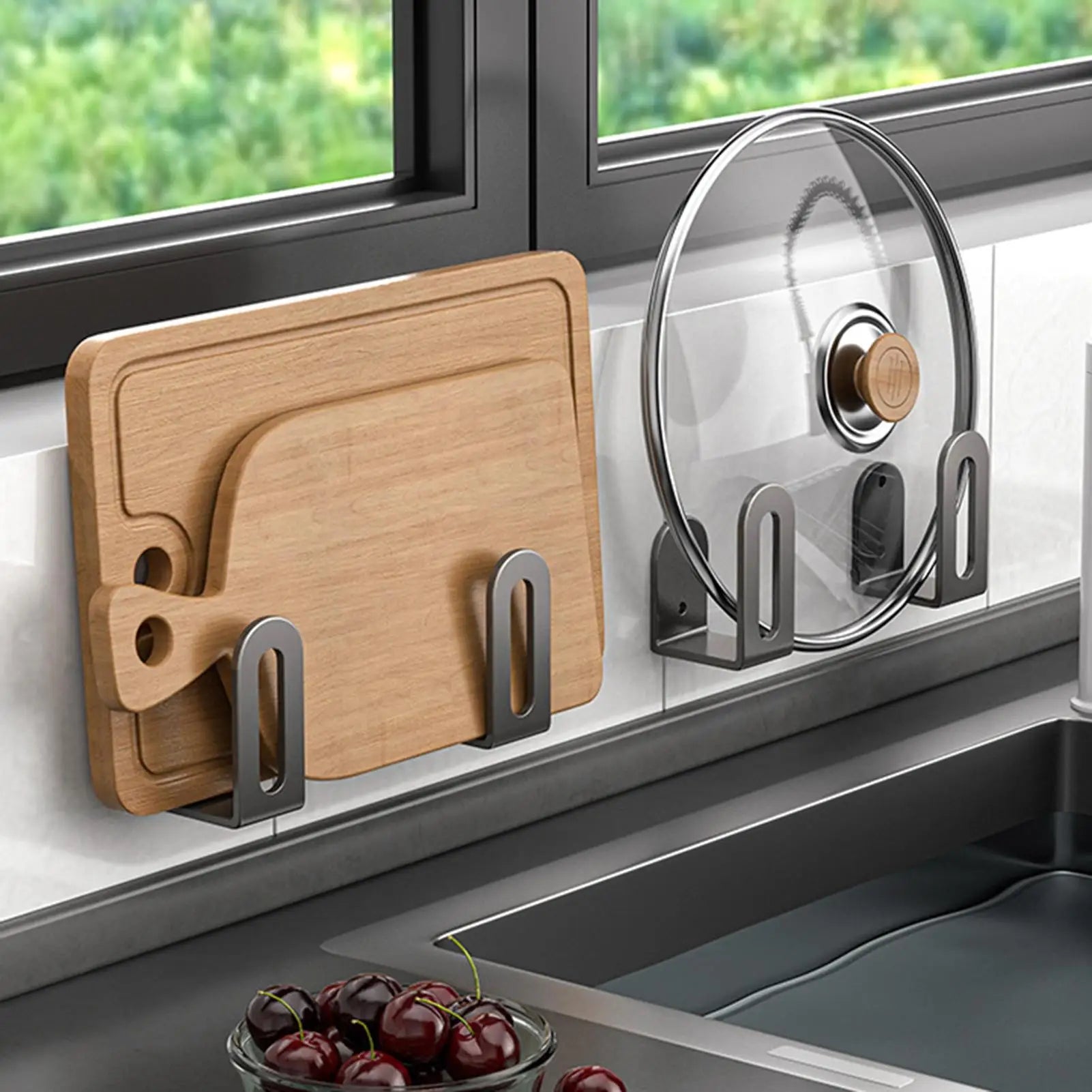 Kitchen Storage Rack For Cutting Board Pot Cover Sink Sponge Organizer Bathroom Wall Mounted Multifunctional Organizer Rack Oasis Select