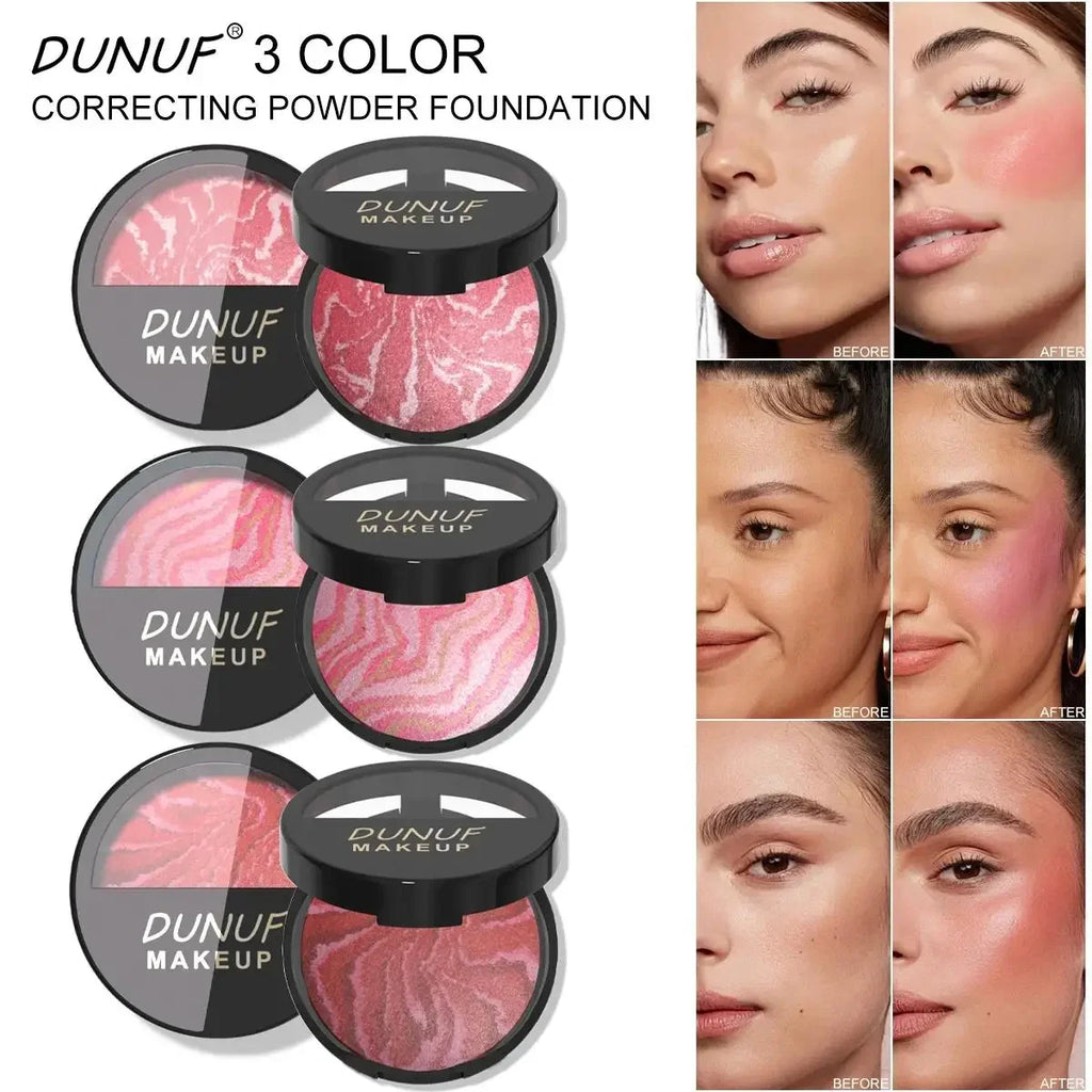 DUNUF 3-Tone Baked Blush Palette – Waterproof & Long-Lasting