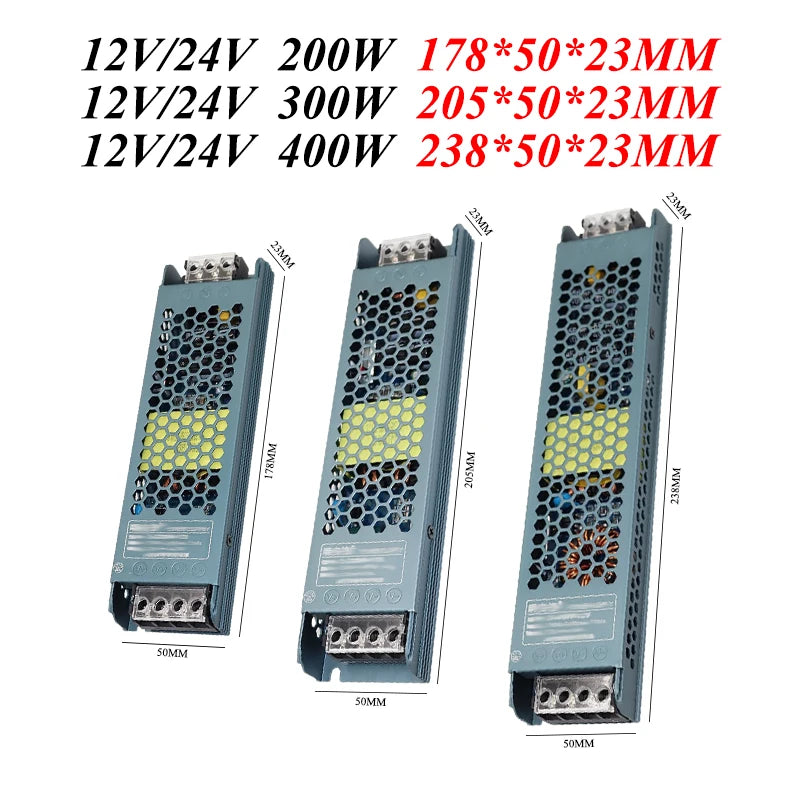Power Supply 12V 24V Transformer AC 220V TO DC 24V 12V 60W 100W 150W 200W 300W 400W Ultra Thin Power Supply For LED Strips Lamp Oasis Select